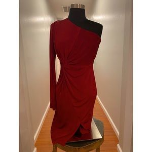 Burgundy bodycon dress one sleeve party dress